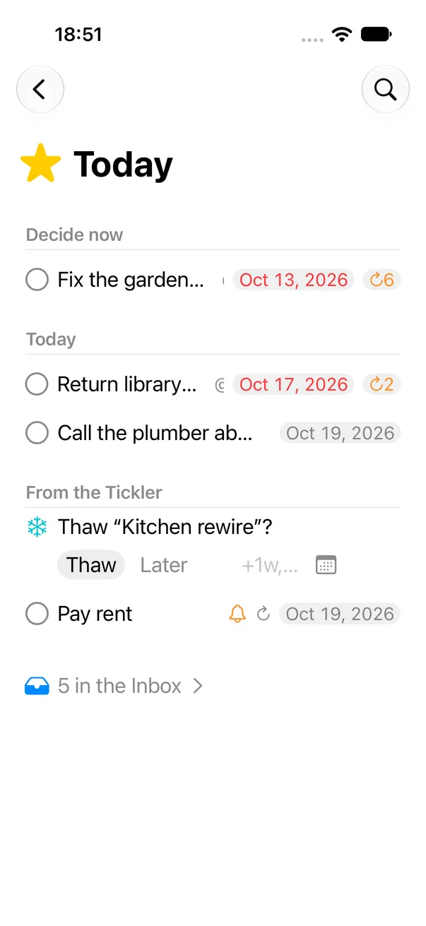 Zyz on iPhone: the Today list